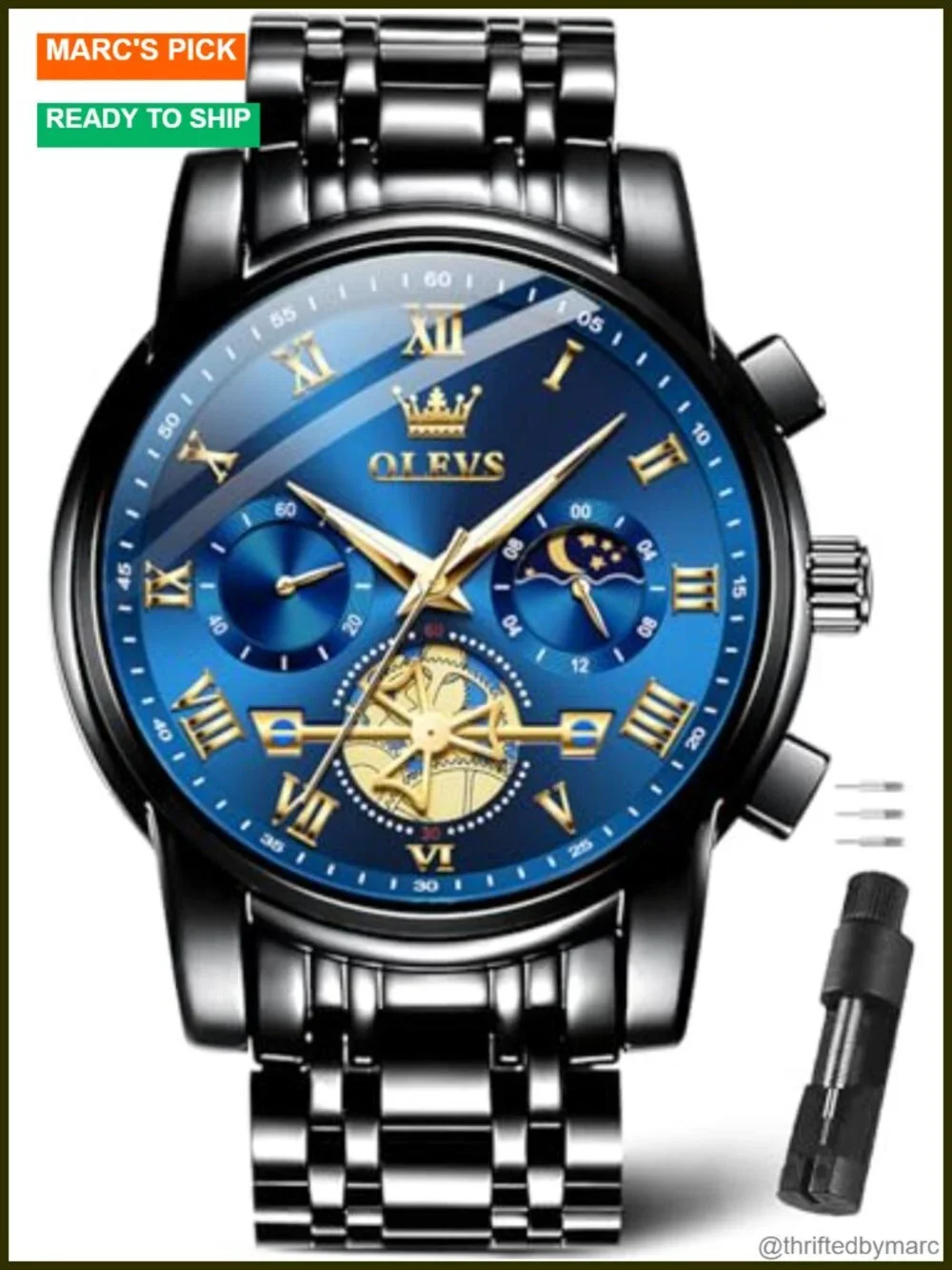 Luxury Stainless Steel Dress Watch with Chronograph and Date